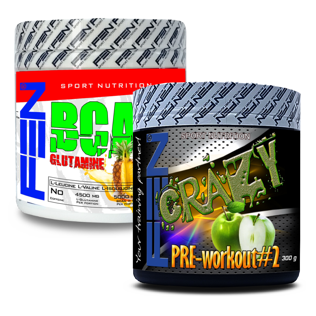 FEN BCAA + Glutamine + FEN Crazy Pre-workout #2 Rinkinys Pre-workout + Amino rūgščių kompleksas