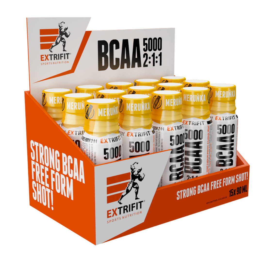 Extrifit SHOT BCAA 5000 mg 15 vnt x 90 ml BCAA amino rūgštys abrikosų skonio