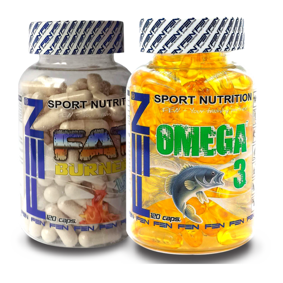 FEN Omega 3 120 capses. + FEN Lipo Burner 120 Kaps (supplements for cholesterol lowering)