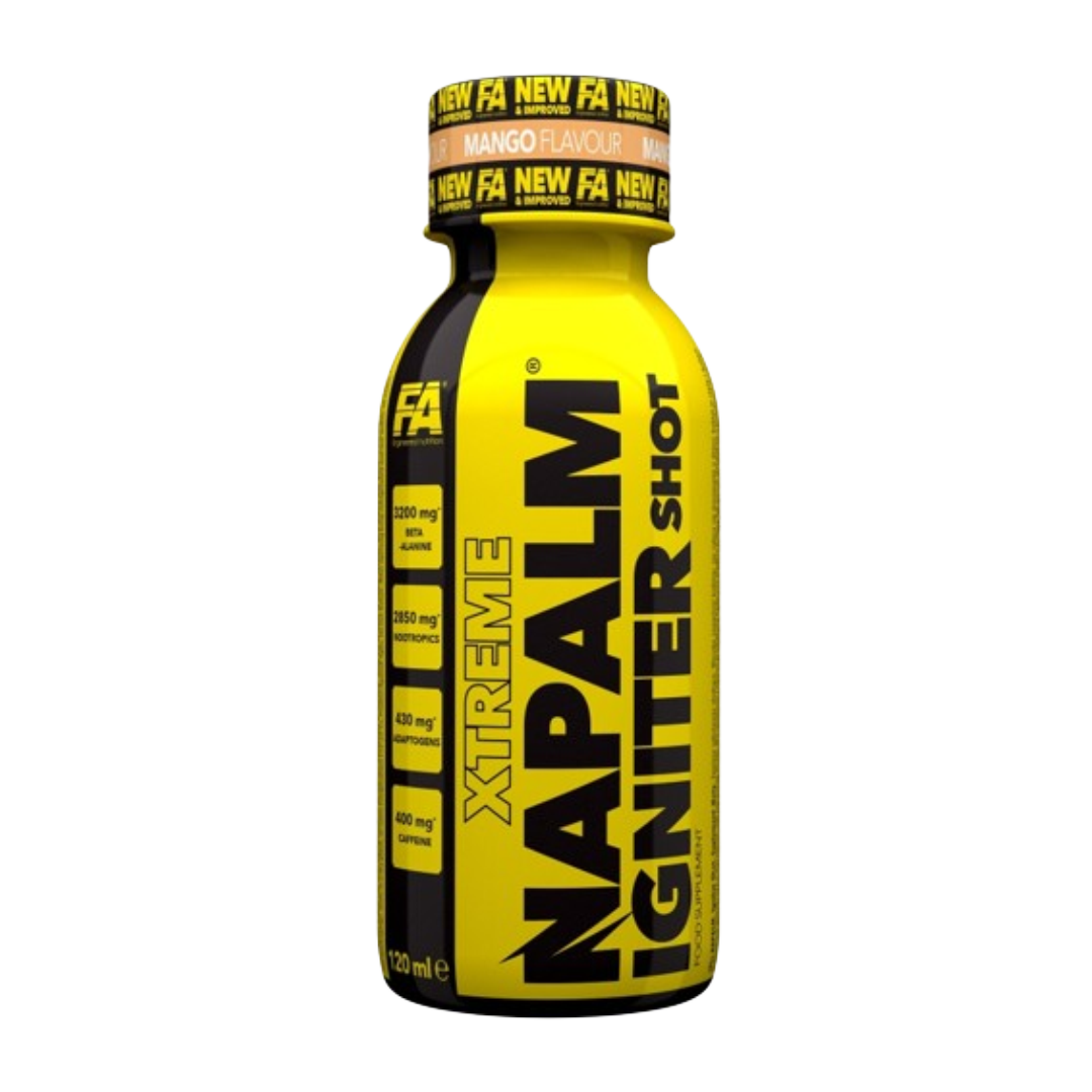NAPALM® Igniter Shot 120 ml – energizuojantis azoto oksido skatintojas, sporto papildas iš Fitness Authority.