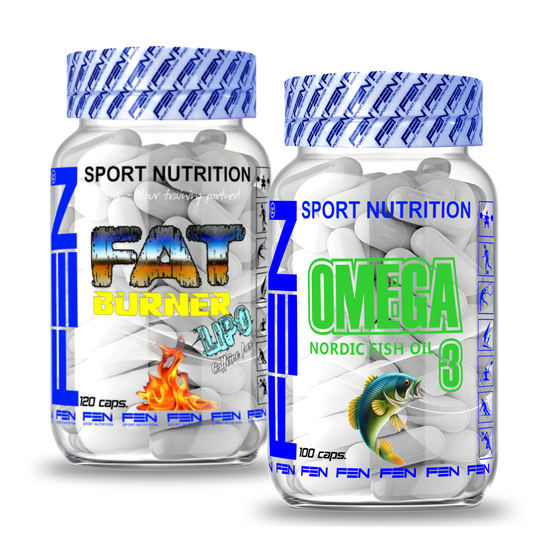 FEN Omega 3 120 kaps. + FEN Lipo Burner 120 kaps (Papildai cholesterolio mažininui) - FEN sport nutrition